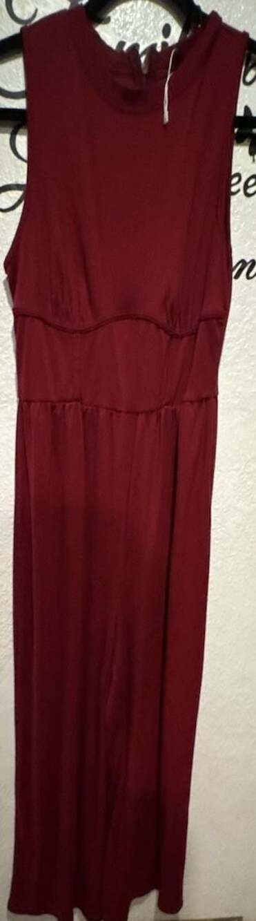 SHEIN Jumpsuit Size L 8/10 Red Ribbed Mock Neck Sleeveless Wide Leg